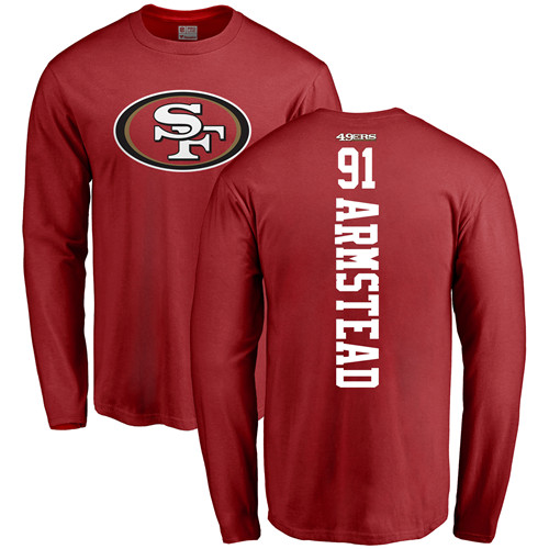 Men San Francisco 49ers Red Arik Armstead Backer #91 Long Sleeve NFL T Shirt->san francisco 49ers->NFL Jersey